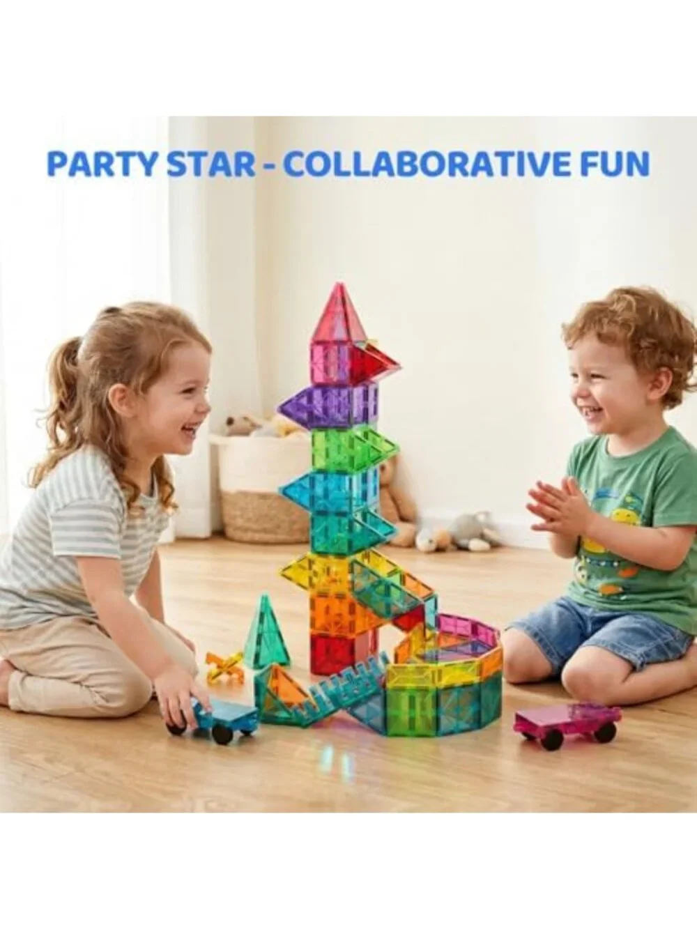 Magnetic Building Tiles Set 130PCS with Cars | 3D STEM Toys for Kids 3-9+ | Gift